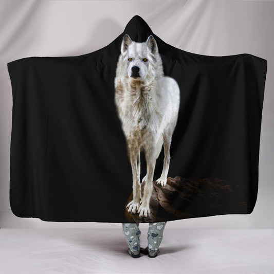 Wolf Print Hooded Blanket